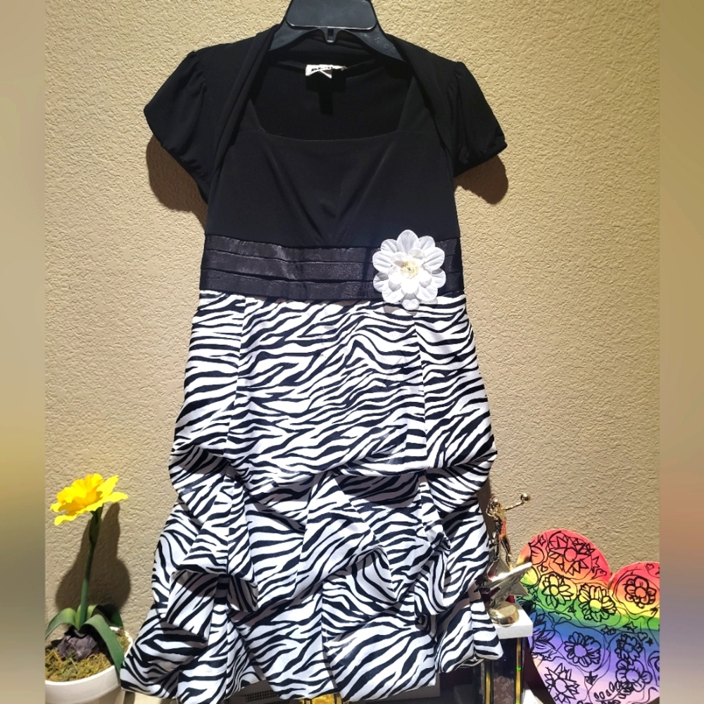 Girls size 14 black velour zebra print dress